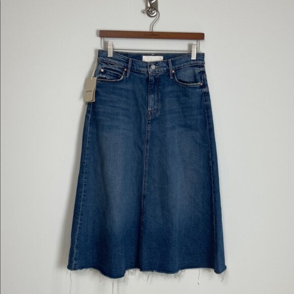 MOTHER The circle midi Fray Blue Denim Skirt size 27 - Picture 2 of 16